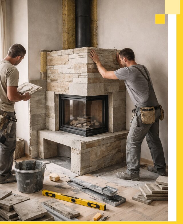 Угловые камины под ключ проект, монтаж и отделка в Когалыме