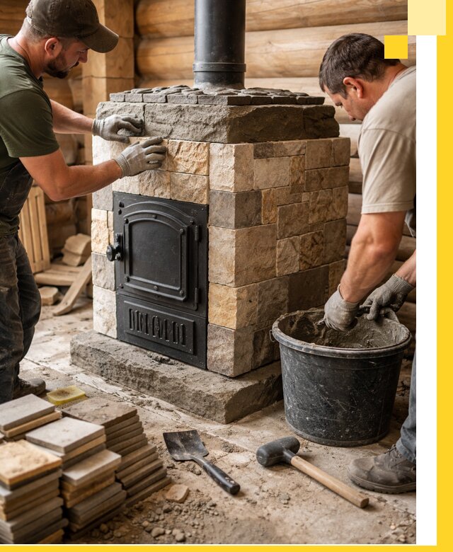 Облицовка банной печи под ключ в Когалыме: камень и плитка