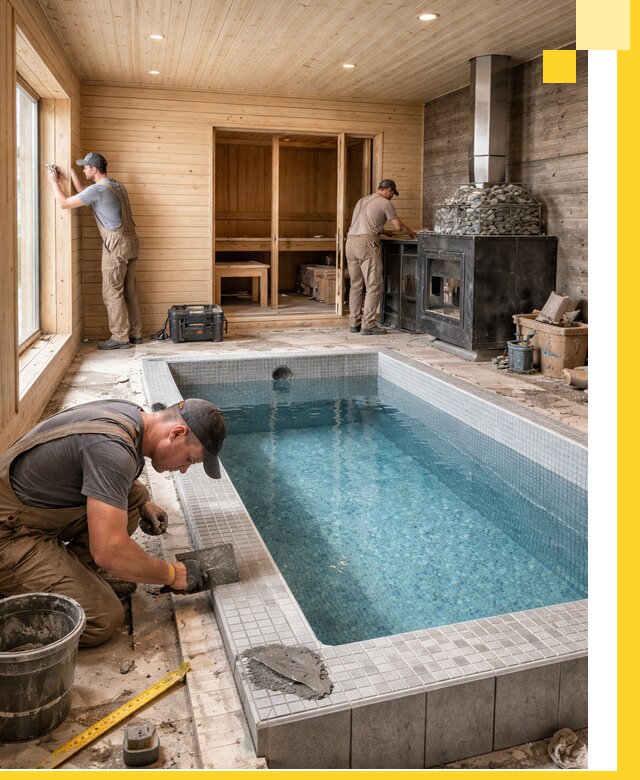 Проект бани с бассейном и сауной в Когалыме под ключ