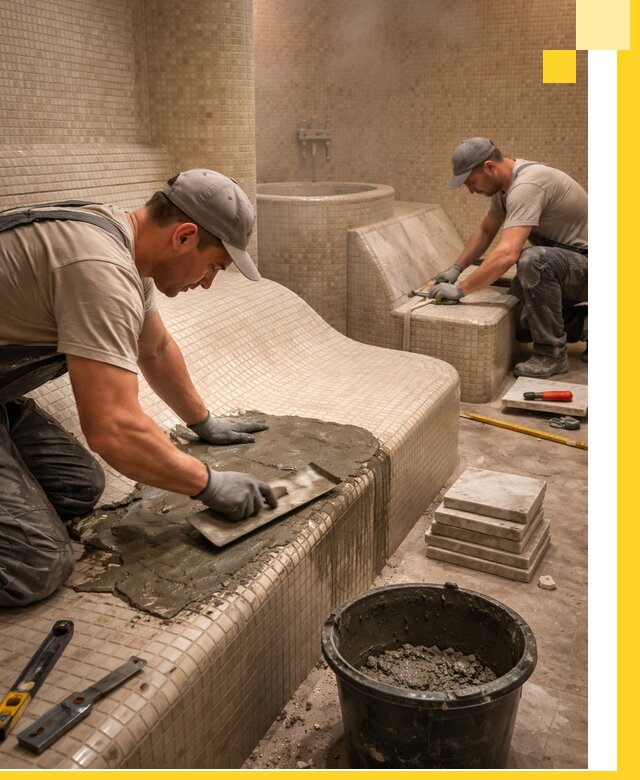 Лежаки для хамама под ключ в Когалыме, проект и монтаж