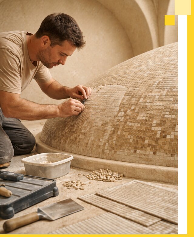 Профессиональная укладка мозаики для хамама под ключ в Когалыме