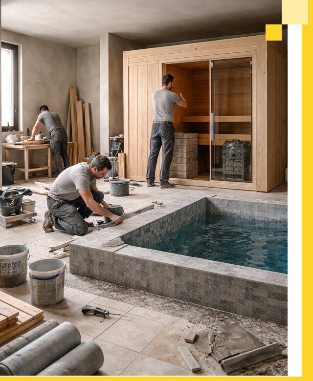 SPA зоны под ключ с бассейном сауной и печью в Когалыме